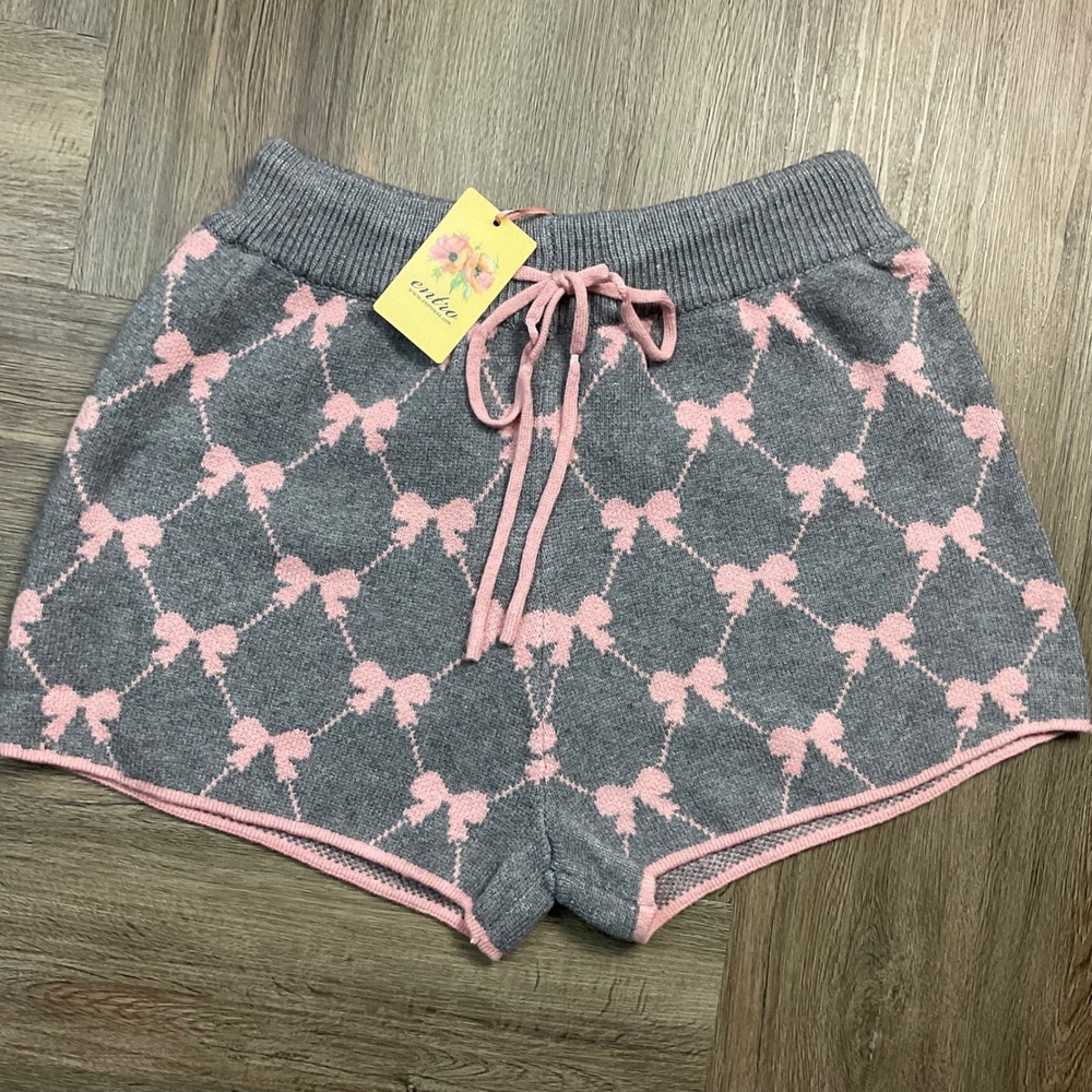 NWT Entro Bow Argyle Knit Sweater Top Shorts Set Womens Large Gray Pink Coquette - Picture 10 of 13